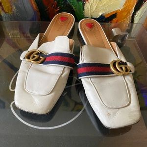 White Gucci mule slip ons